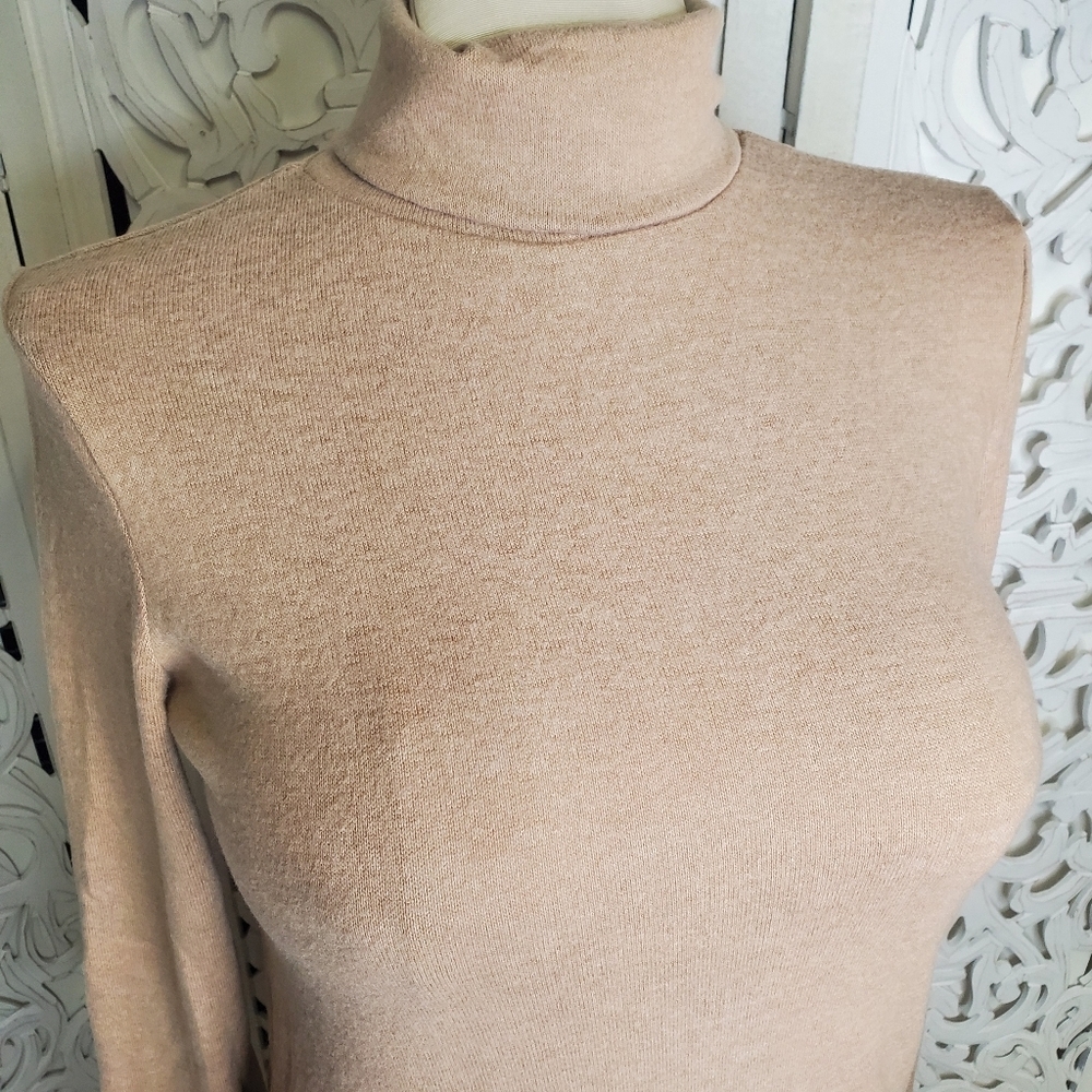 Zara Turtleneck Tan Long Sleeve Tunic Sweater Dress S - Picture 3 of 12